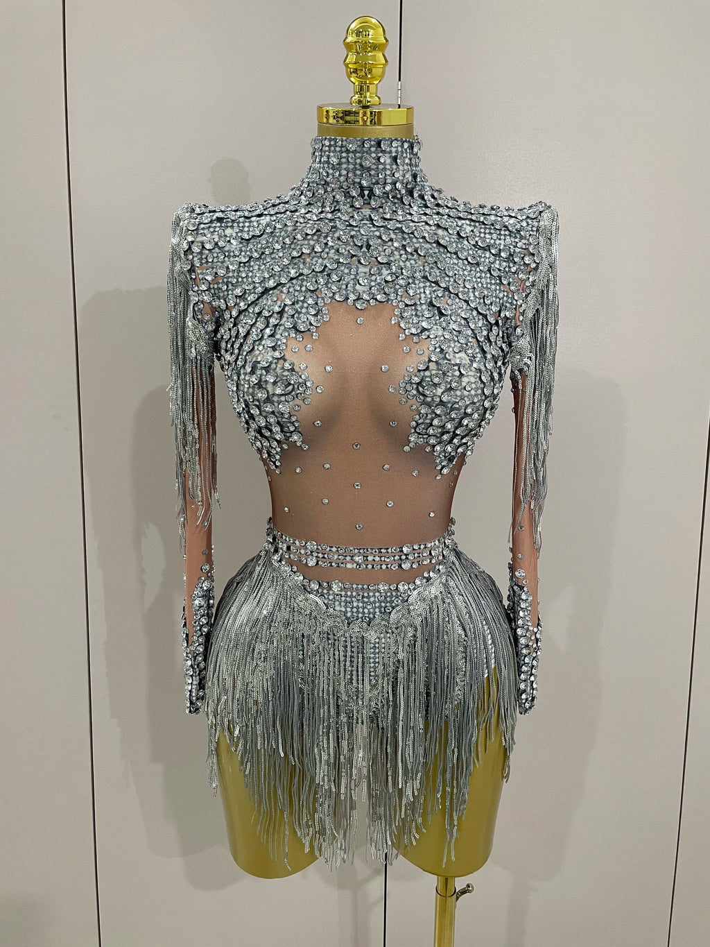 Women Sparkly Rhinestone Sequin Tassel Stretch Bodysuits 2025 New Arrival Birthday Party Nightclub Dj Stage Performance Costume Quick Pick Grocers