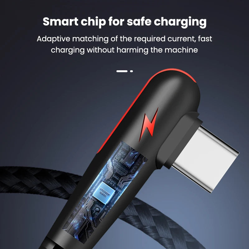120W USB To Type-C Cable 90 Degree Elbow Mobile Phone Fast Charging For Huawei Mate 40 30 Xiaomi Samsung Phone Charging Cord Quick Pick Grocers