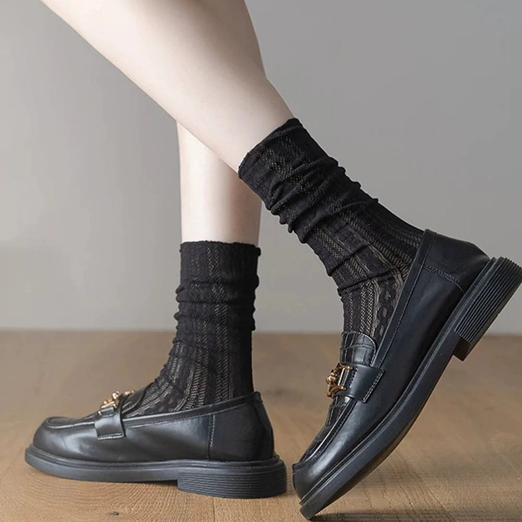 Japanese Kawaii Girls Cute Socks Spring Summer Mesh Hollow Out Women Socks Solid Color Female Harajuku Retro Vintage Long Socks Quick Pick Grocers