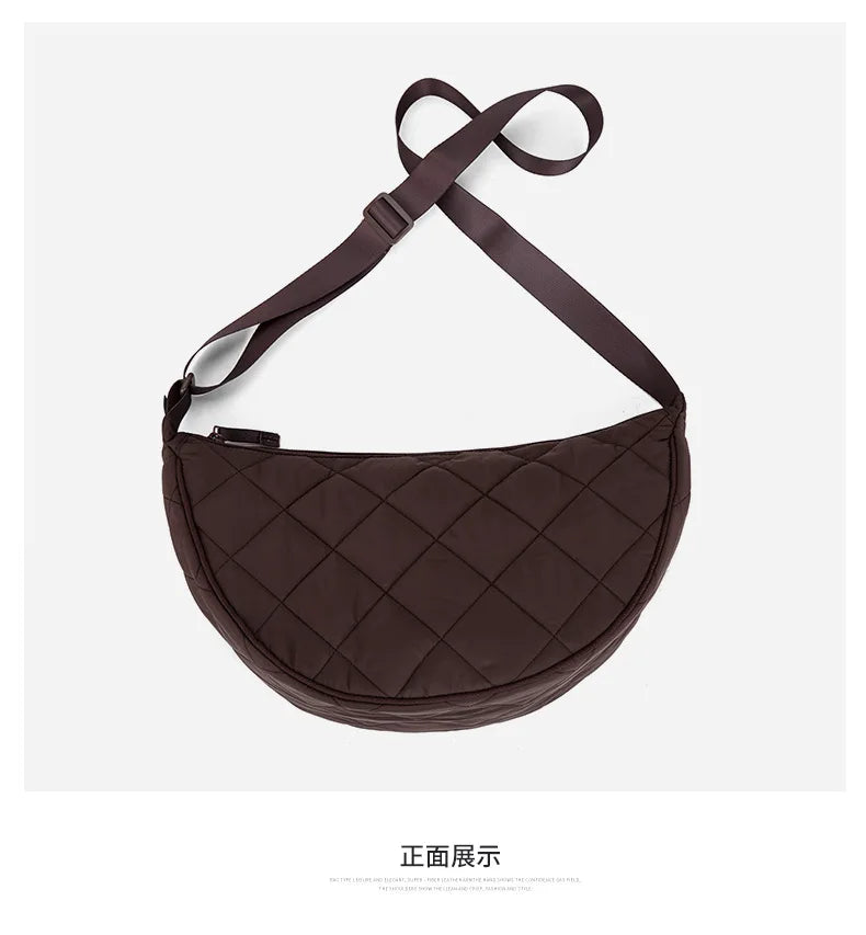 Waist Half Moon Belt Bag Solid Color Crossbody Bag Large Capacity Shoulder Bags Portable Nylon Plaid Travel Bags for Commuting Quick Pick Grocers