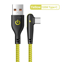 120W USB To Type-C Cable 90 Degree Elbow Mobile Phone Fast Charging For Huawei Mate 40 30 Xiaomi Samsung Phone Charging Cord Quick Pick Grocers