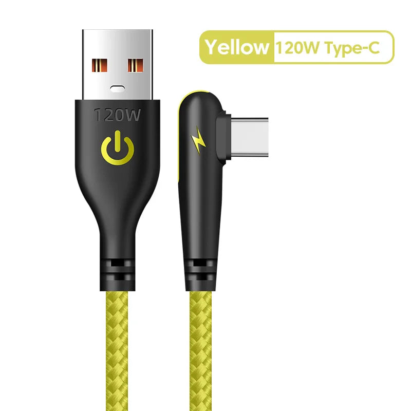120W USB To Type-C Cable 90 Degree Elbow Mobile Phone Fast Charging For Huawei Mate 40 30 Xiaomi Samsung Phone Charging Cord Quick Pick Grocers