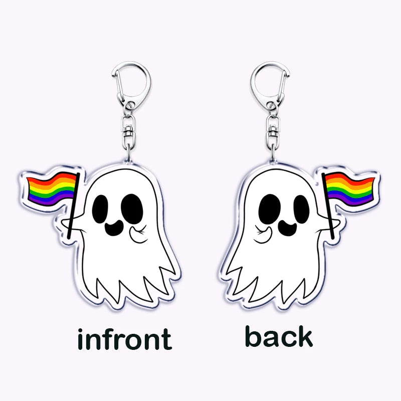 Cute Lgbt Halloween Keychain for Accessories Bag Gay Pride Lgbtq Spooky Ghost Lesbian Keyring Jewelry Rainbow Fans Friends Gifts Quick Pick Grocers