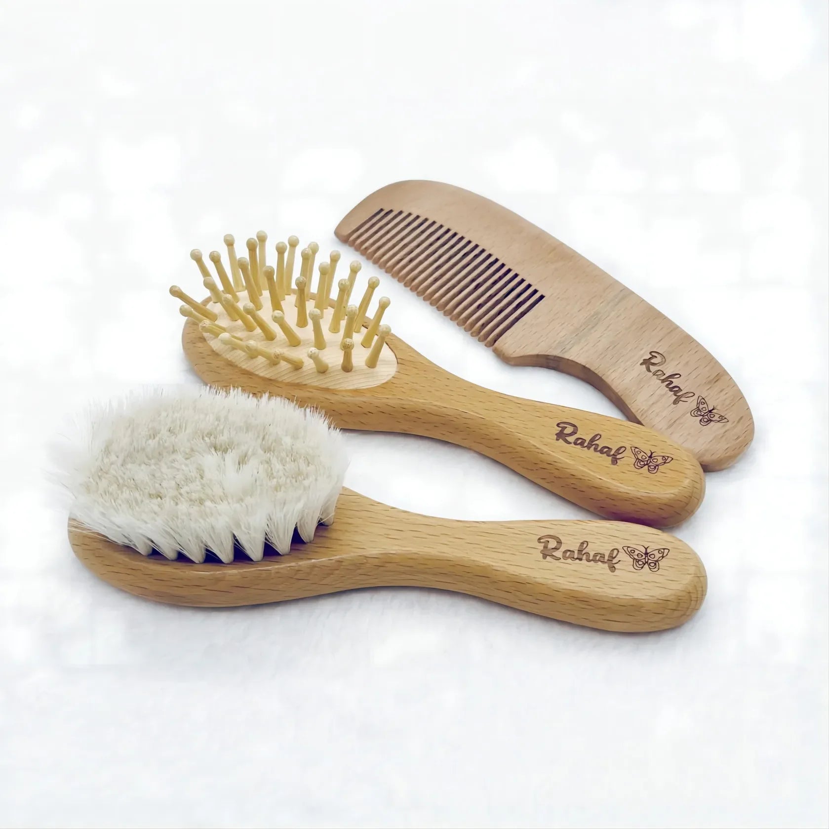 Personalized Wooden Baby Brush Custom Name Baby Wool Comb New Born Hair Brush Infant Head Massager Bath Brush Comb for Kids Purest Peak