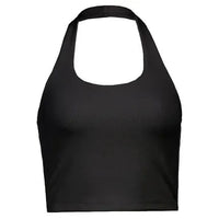 Women's Ribbed Halter Neck Crop Tank Top Sleeveless U-Neck Backless Slim Fit Solid White Knit Cami Summer Casual Basic Y2K Quick Pick Grocers