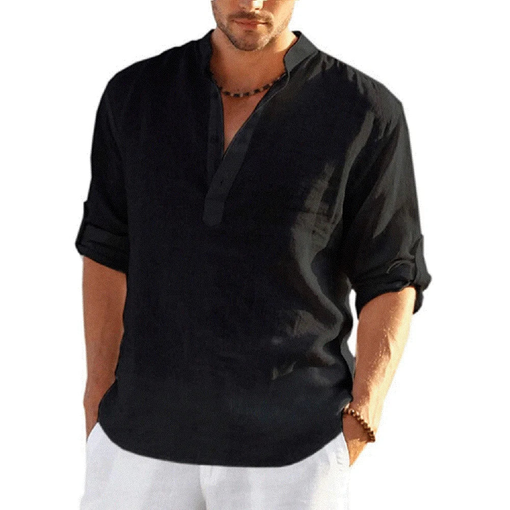 New Men's Casual Blouse Cotton Linen Shirt Loose Tops Long Sleeve Tee Shirt Spring Autumn Casual Handsome Men's Shirts Quick Pick Grocers