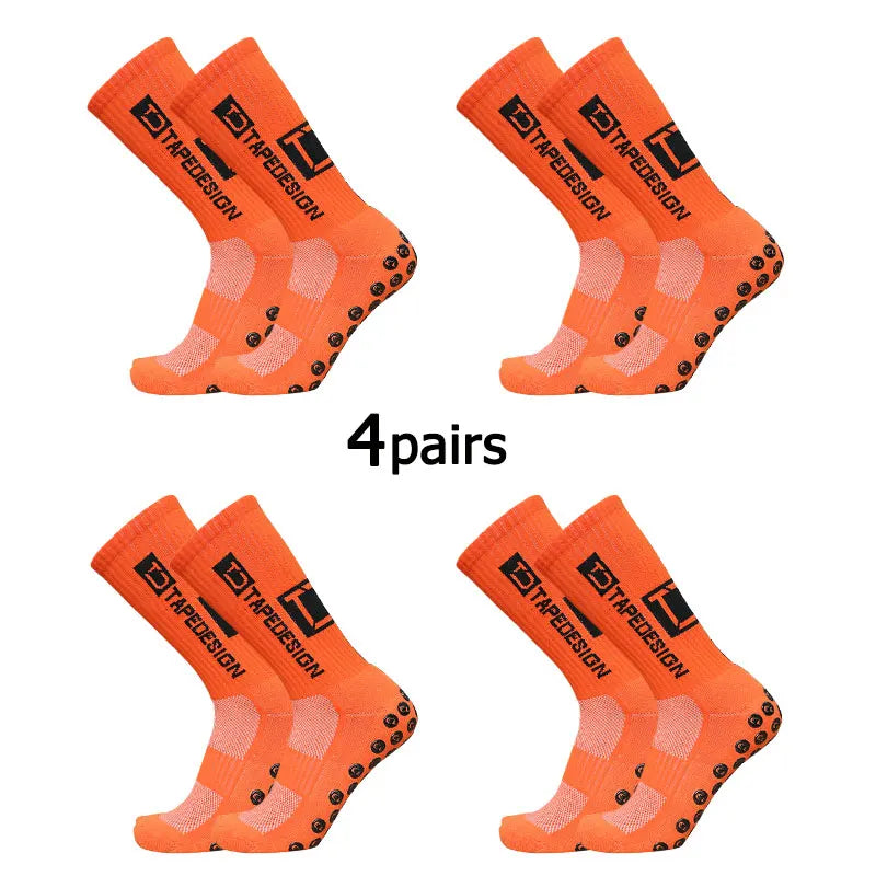 4Pairs/Lot 2024 New ANTI SLIP Tapedesign Football Socks Mid Calf Non-Slip Soccer Sport Cycling Sports Mens Sock EU38-45 Quick Pick Grocers