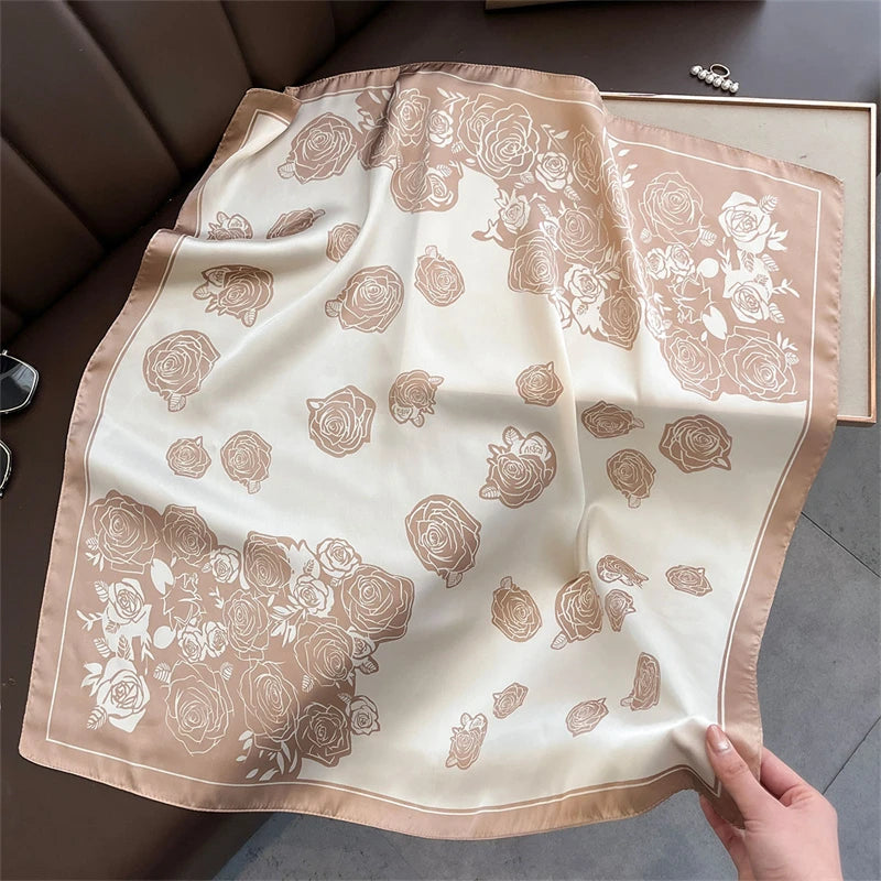 2025 Silk Shawl Print Headscarf Cat Hair Wrap Neckerchief Female Satin Square Scarf For Women Headband Foulard Hijab Bandana Quick Pick Grocers