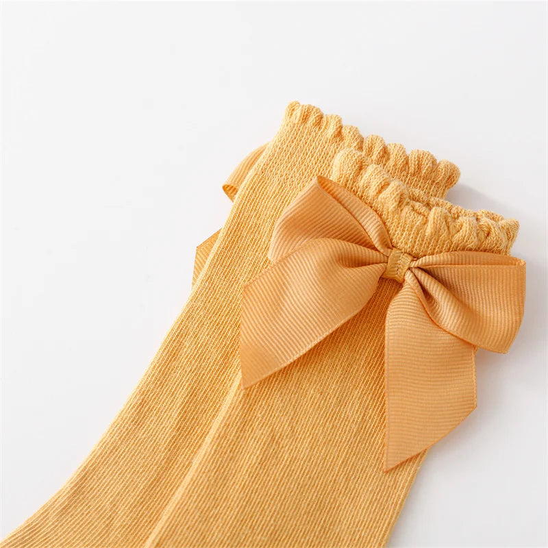Lawadka Cotton Baby Girls Socks With Bows Knee High Children Princess Socks For Girls Toddler Kids Long Sock Autumn 0-7Years Old Quick Pick Grocers