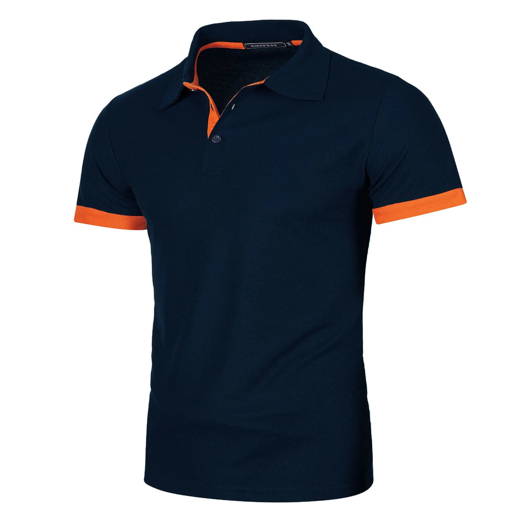 Men's short sleeve color matching fashion with men's lapel short sleeve Quick Pick Grocers