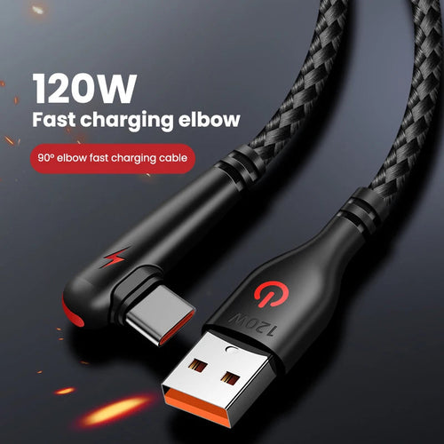 120W USB To Type-C Cable 90 Degree Elbow Mobile Phone Fast Charging For Huawei Mate 40 30 Xiaomi Samsung Phone Charging Cord Quick Pick Grocers