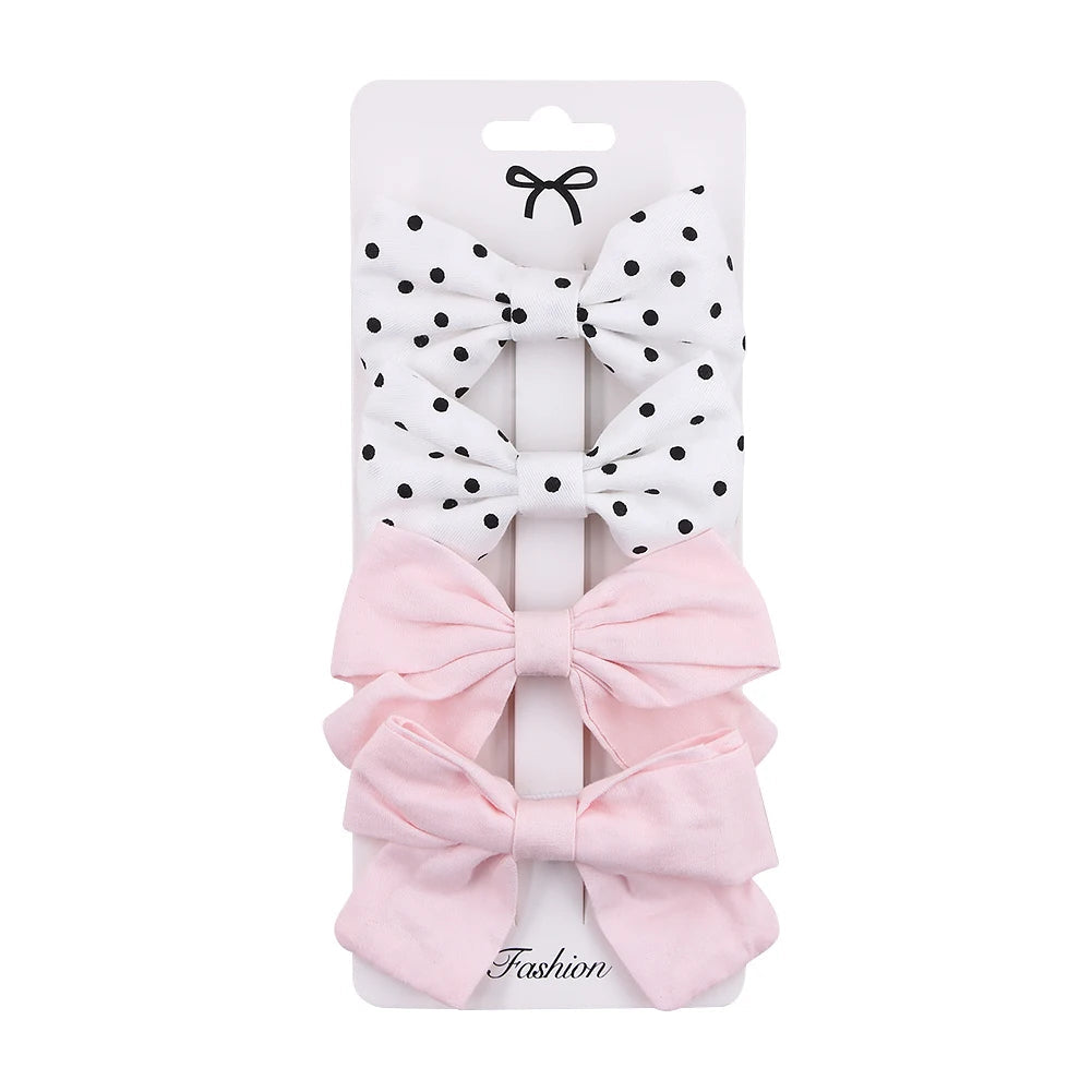 4Pcs/Set Baby Bows Hair Clips Muslin Girls Hairpins Hairclip For Kids Cotton Linen Barrette Flower Print Side Pin  Accessories Purest Peak