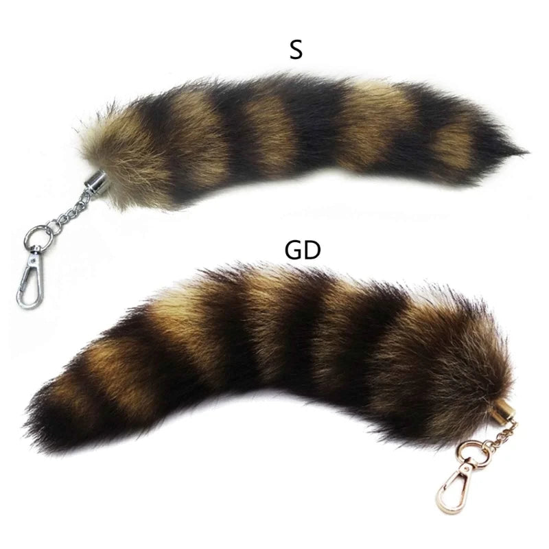 Plush-Fox Tail Keychain Furry Racoon Tail Keyring Keychain 28cm Animal Tail Key-Pendant Pompoms Keyring Holder Bag-Decor Econic Blanks