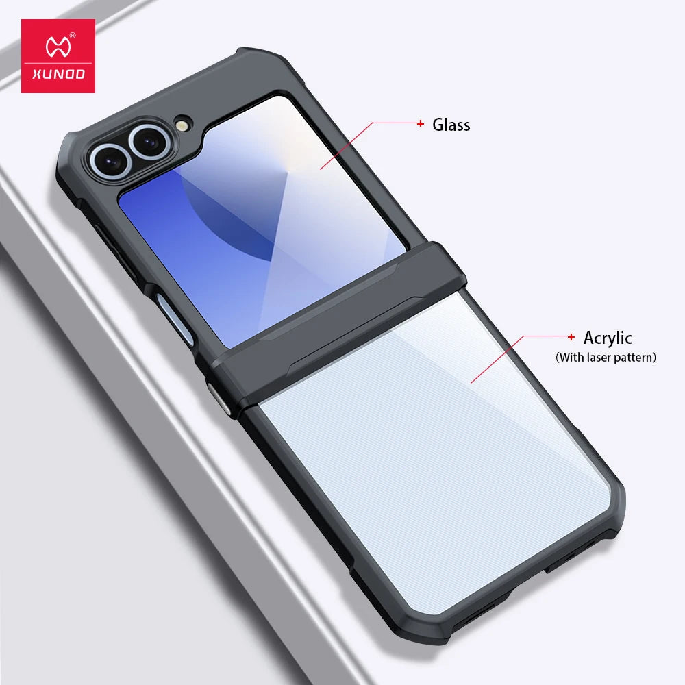 Xundd For Samsung Galaxy Z Flip 7 5 Z Flip 6 7 5G Case Airbag Shockproof Acrylic+TPU+Glass Back Cover For Flip5 z플립 5 7 케이스 Quick Pick Grocers