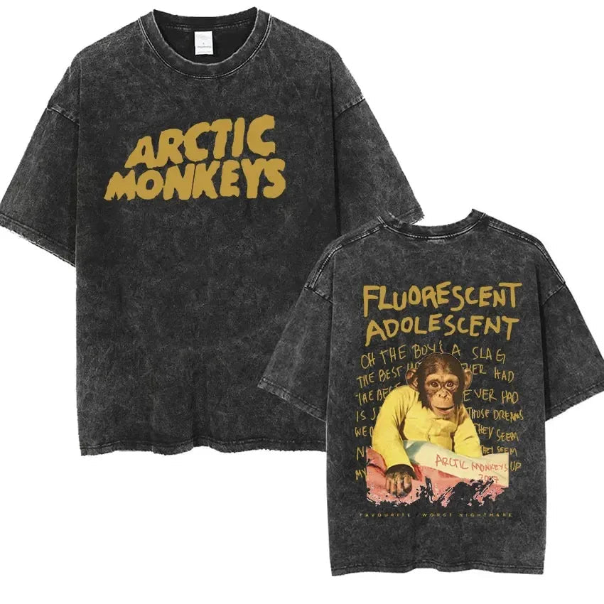 Retro Rock Arctic Monkeys Music Album Graphic T-Shrit Men's Vintage Washed Oversized Short Sleeve T Shirt Y2k Hip Hop Streetwear Quick Pick Grocers