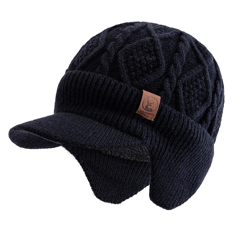 New Unisex Winter Hat Plush Fur Lined Warm Earflap Cap Stylish Soft Beanie Hat  Outdoor Thick Ski Sports Knitted Hat Purest Peak