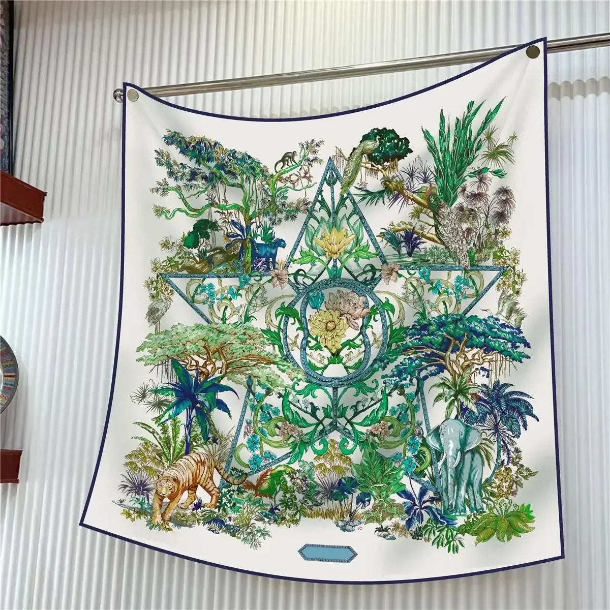 90Cm French Jungle Large Square Scarf Decorative Fashion Trend Flowers High Quality Twill Silk Travel Shawl Sunscreen Quick Pick Grocers