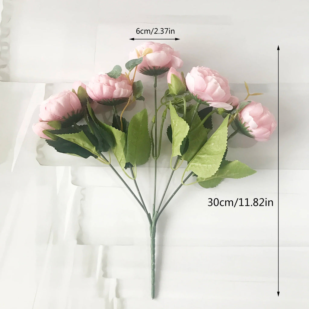 30cm Rose Pink Silk Peony Artificial Flowers Bouquet 5 Big Head and 4 Bud Cheap Fake Flowers for Home Wedding Decoration indoor Quick Pick Grocers