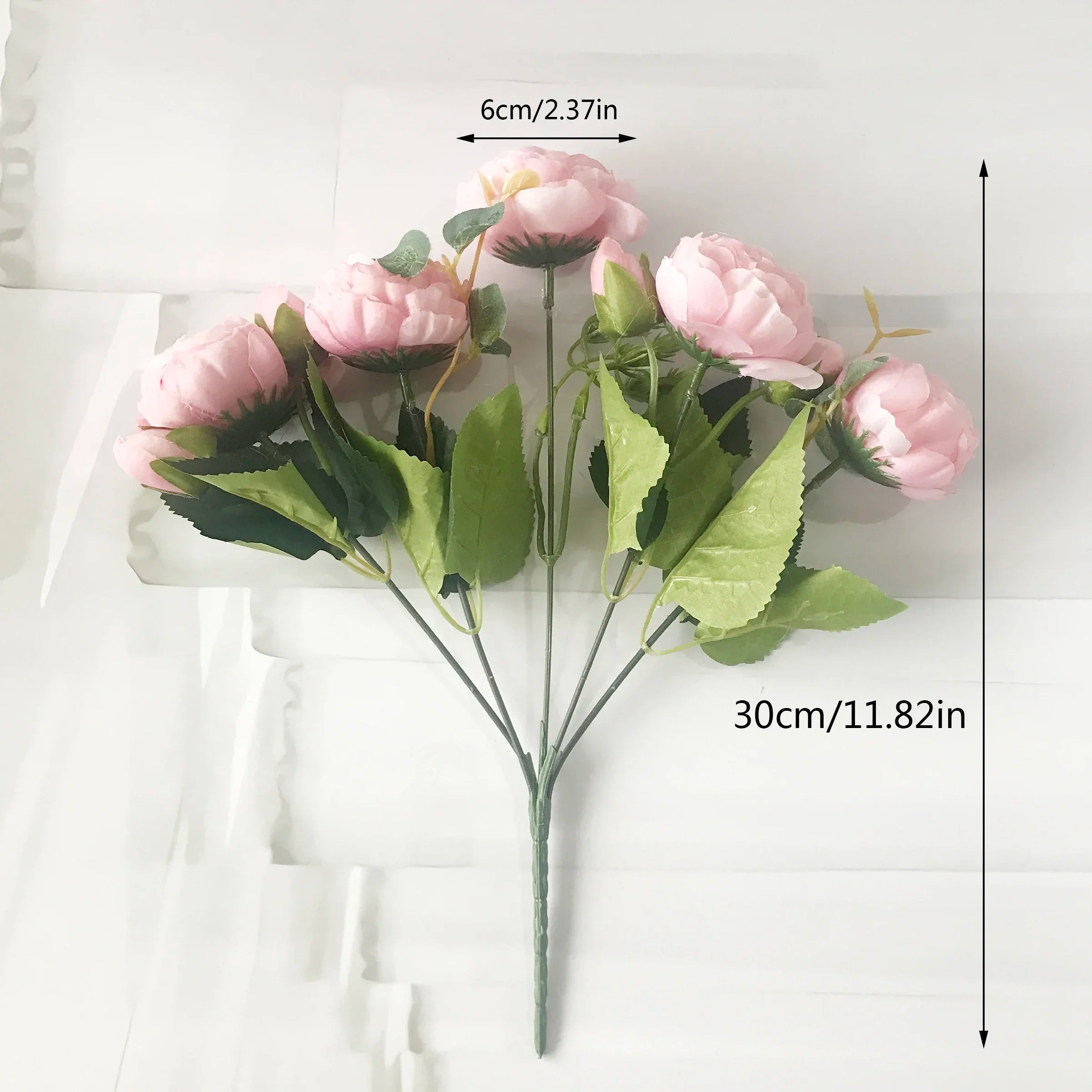 30cm Rose Pink Silk Peony Artificial Flowers Bouquet 5 Big Head and 4 Bud Cheap Fake Flowers for Home Wedding Decoration indoor Quick Pick Grocers