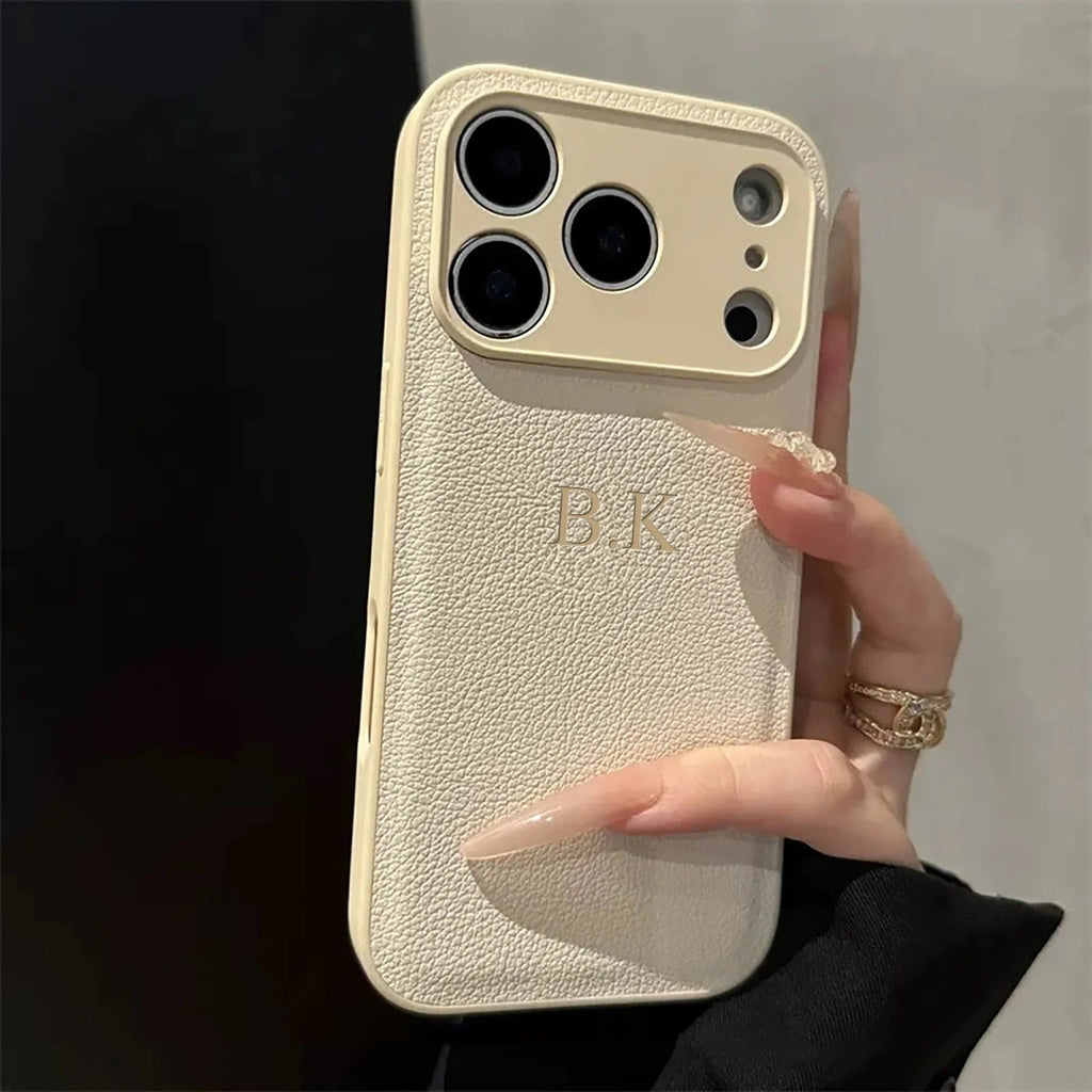 Custom Name Phone Case For iPhone 17 16 15 14 13 Pro Max Plus Air 3D Hot Stamping Faux Leather Cover Couple Gift Quick Pick Grocers