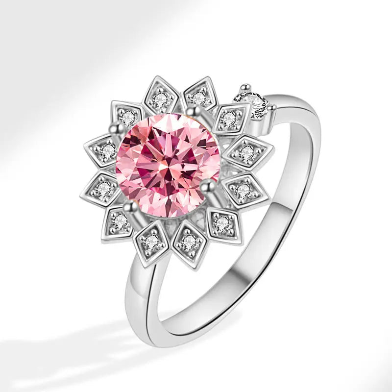 VENTFILLE 925 Sterling Silver Sunflower Diamond Zircon Rotatable Ring For Women Gift Relieve Stress Ring Jewelry Wholesale Quick Pick Grocers