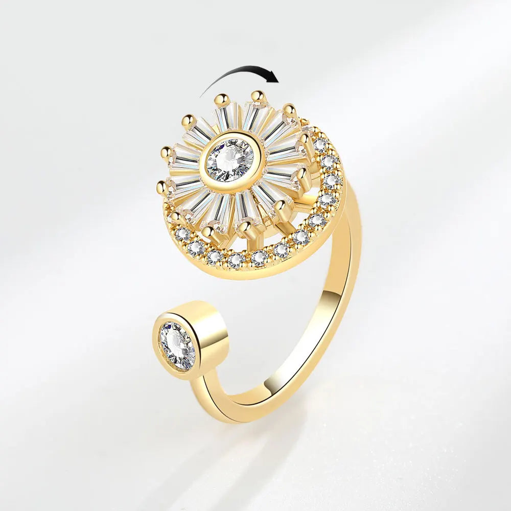 VENTFILLE 925 Sterling Silver Sunflower Diamond Zircon Rotatable Ring For Women Gift Relieve Stress Ring Jewelry Wholesale Quick Pick Grocers