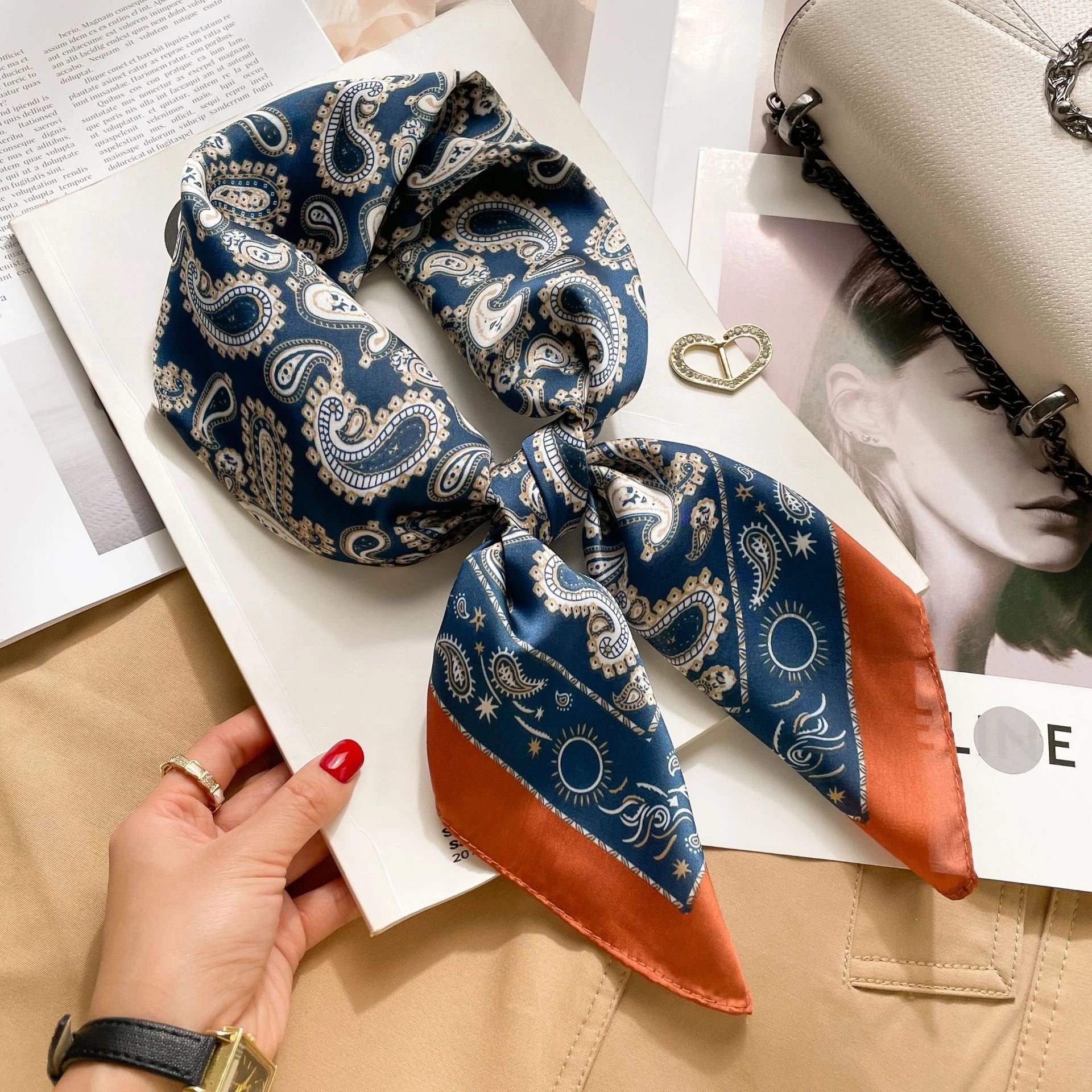 High-end Silk Scarf Lady 70*70cm Silk Square Scarf Women Soft Satin Hairband Neckerchief Tie Female Headband Foulard Bag Ribbon Quick Pick Grocers
