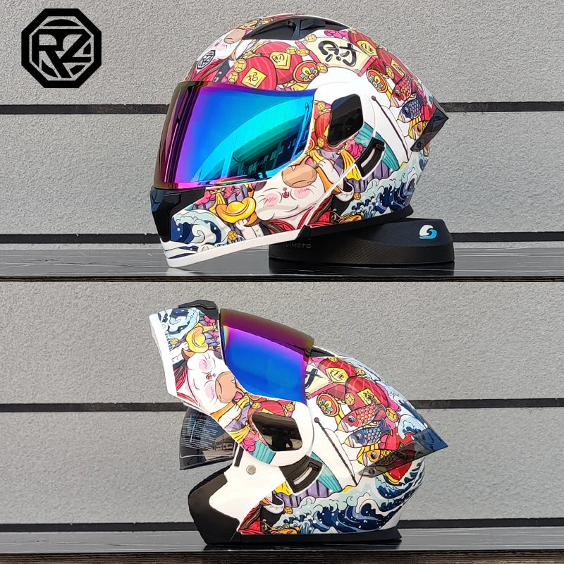 ORZ Personalised Motorcycle Full Face Helmet Men Women Fashion Dual Lens Helmets Motocross Racing Modular Flip Up Casco Moto Quick Pick Grocers