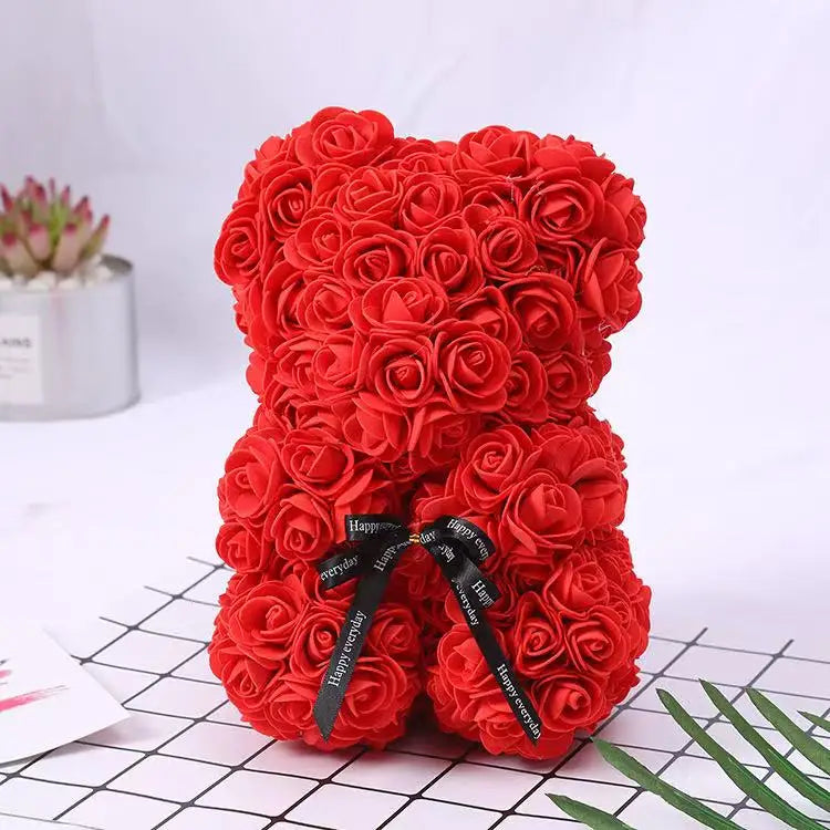25cm Artificial Teddy Rose Flower Bear with Box Romantic Valentines Day Gift Girlfriend Women Anniversary Wedding Party Supplies Quick Pick Grocers