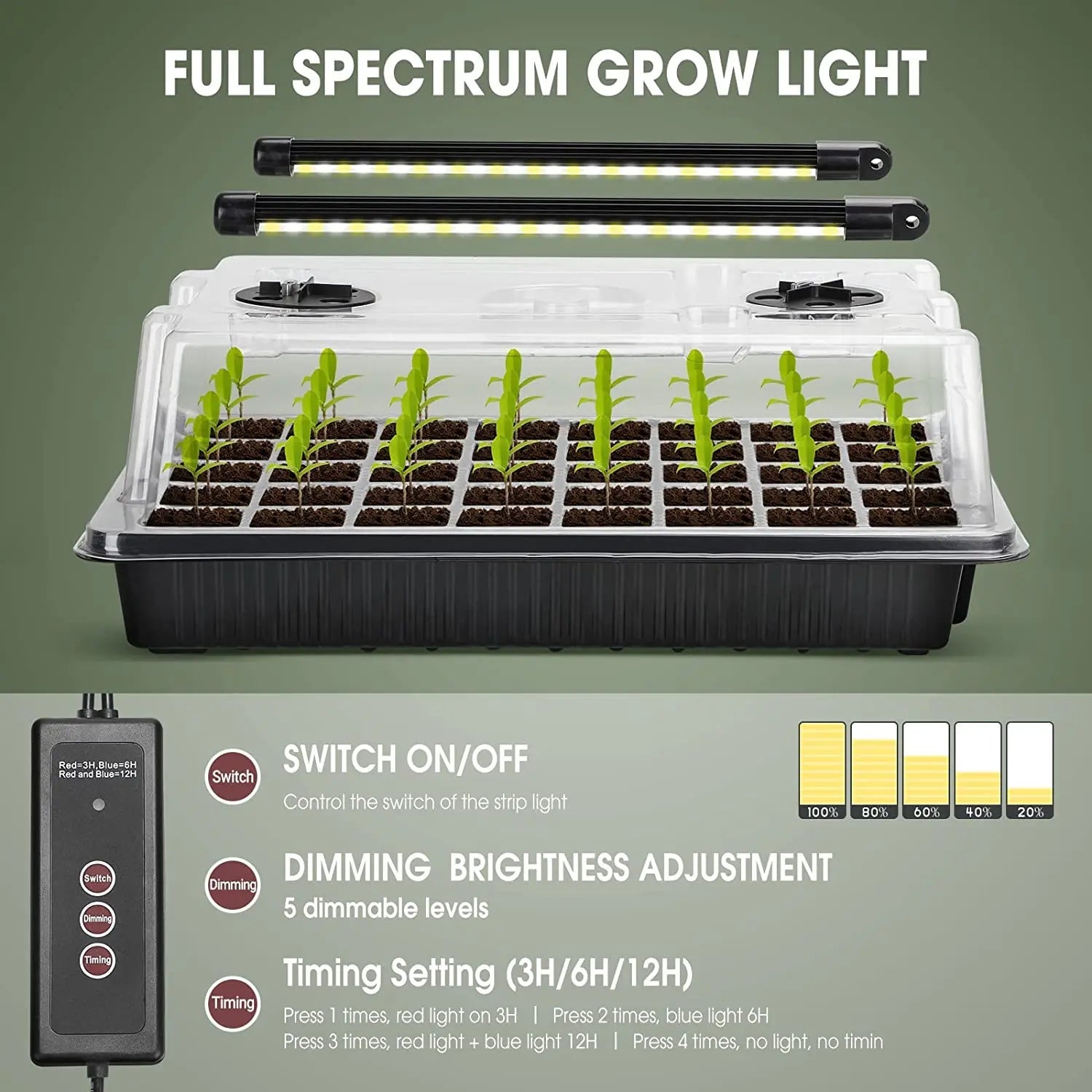 1 Set, Seed Starter Trays With 2 Long Strip Grow Lights, 40 Cells Seed Starter Kit With Humidity Dome For Home Gardene Quick Pick Grocers