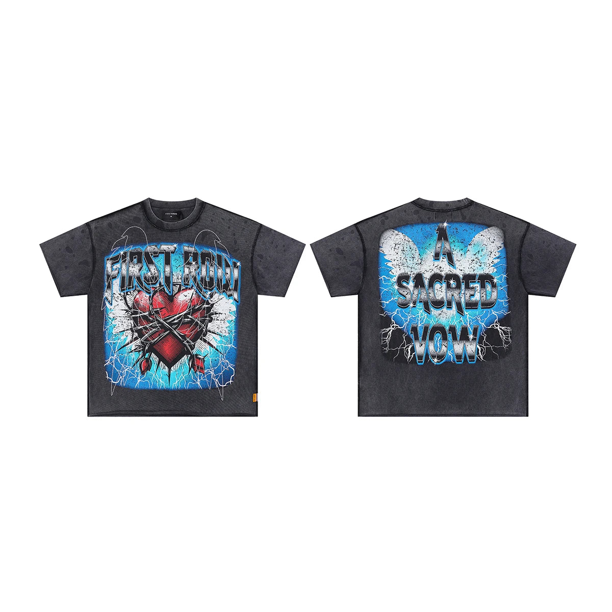 Streetwear Vintage Washed Diamond Cropped Tee for Men Crew Neck Short Sleeve Loose Cotton Rhineston Tshirts Oversized Quick Pick Grocers