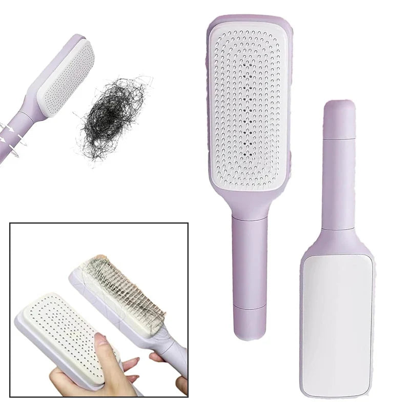 Automatic Cleaning Rotating Lifting Comb Self Cleaning Hairbrush Rotating Retractable Anti Static Massage Comb Scalp Hair Comb Quick Pick Grocers