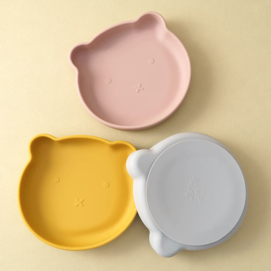 1PC Silicone Baby Dishes Suction Dining Plate Cartoon Bear Shape Baby Plates Eating Training Baby Food Storage Kids Tableware Purest Peak