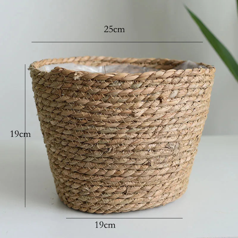 Straw Weaving Flower Plant Pot Basket Grass Planter Basket Indoor Outdoor Flower Pot Cover Plant Containers for Plantable Plants Quick Pick Grocers