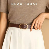 BEAUTODAY Belt Women Genuine Cow Leather Metal Oval Buckle Retro Simple Solid Ladies Jeans Dress Waistband Handmade 91012 Quick Pick Grocers