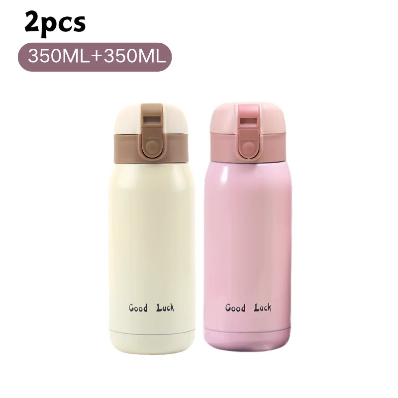 200/350ml Cute Mini Thermos Cup Stainless Steel Thermal Coffee Mug Portable Vacuum Flask Insulated Water Bottle with Button Lid Quick Pick Grocers