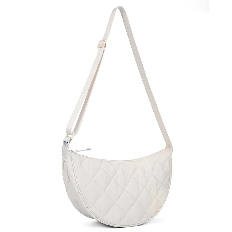 Waist Half Moon Belt Bag Solid Color Crossbody Bag Large Capacity Shoulder Bags Portable Nylon Plaid Travel Bags for Commuting Quick Pick Grocers