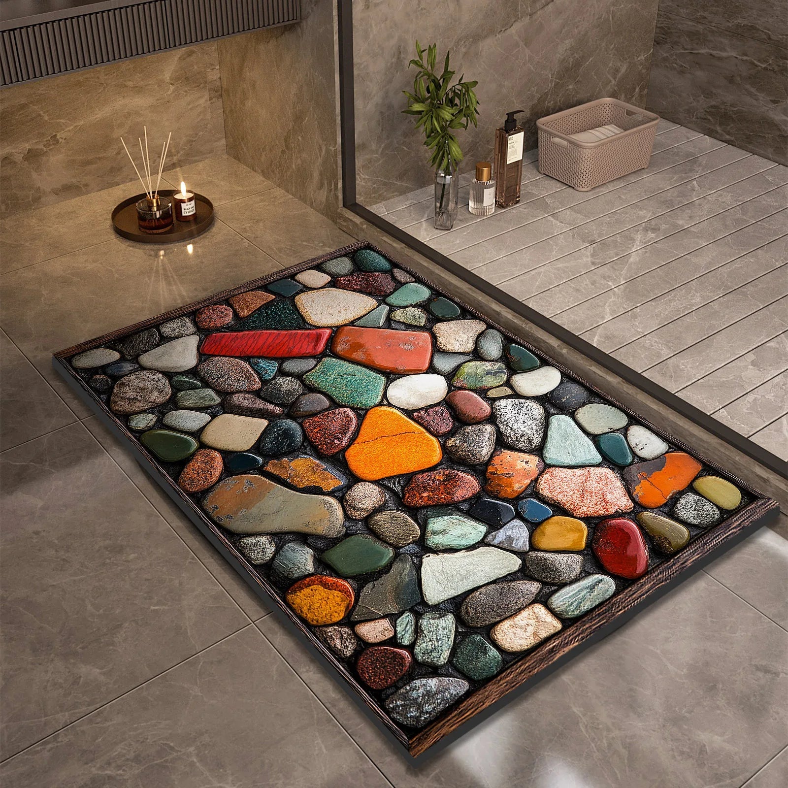Stone Design Diatomite Bath Mat Bathroom Non-slip Shower Foot Mats Absorbent Quick Dry Toilet Rugs Carpet Doormat Washable Quick Pick Grocers