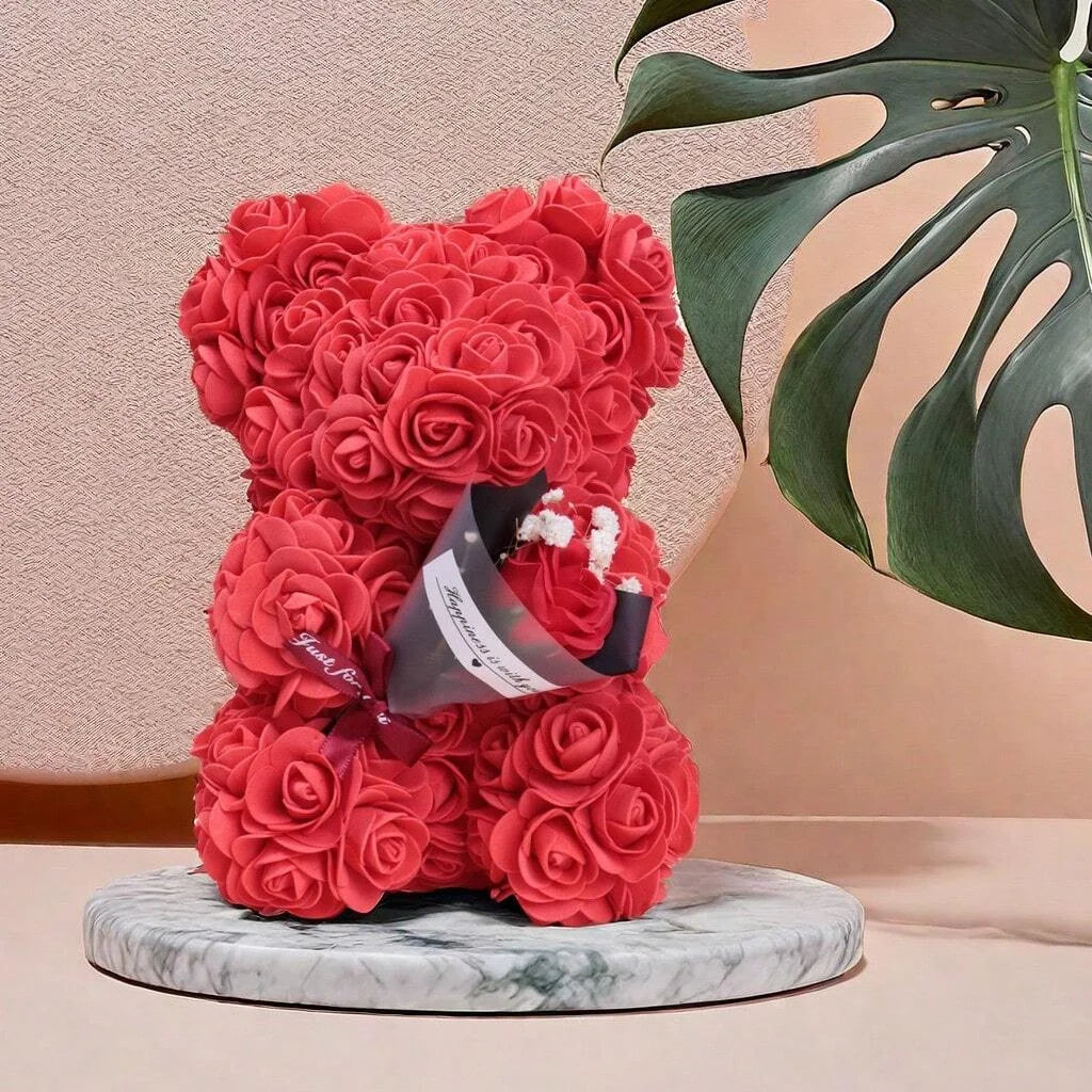 Foam rose teddy bear carry bouquet. Ideal for weddings, Mother's Day, thank you to nurses/teachers or other celebrations! Quick Pick Grocers