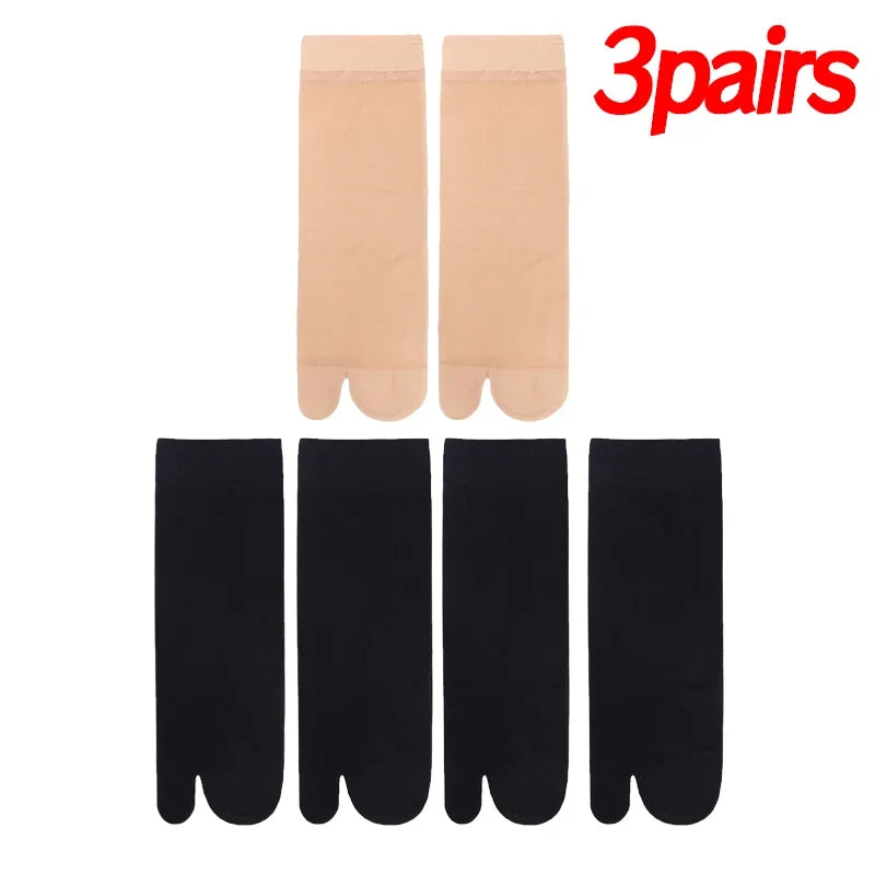 Two Toed Crystal Silk Socks Clear White Black Breathable Cool Stockings Unisex Japanese Men Women Summer Ultra-Thin Tabi Socks Quick Pick Grocers