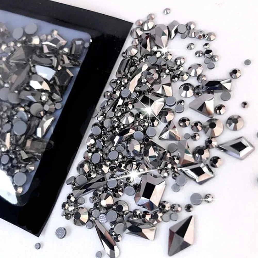 180pcs AB Flatback Glass Nail Art Rhinestones Multi-shape Mixed Diamond Gems Blue Purple Crystal Stones For DIY Nail Decoration Econic Blanks