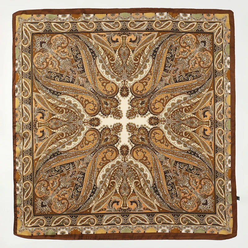Bohemian Style Print Luxury Brand Silk Square Scarf Women Satin Shawls Neckerchief Wrap Scarves Bandana Hair Hjiab Floral Quick Pick Grocers