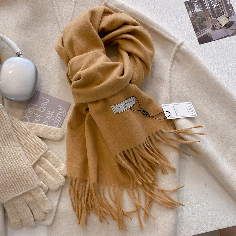 Luxury Winter Wool Scarf Women Cashmere Warm Pashmina Brand Foulard Female Shawls Wraps Thick Soft Bufanda Scarves Stole 2024 Quick Pick Grocers