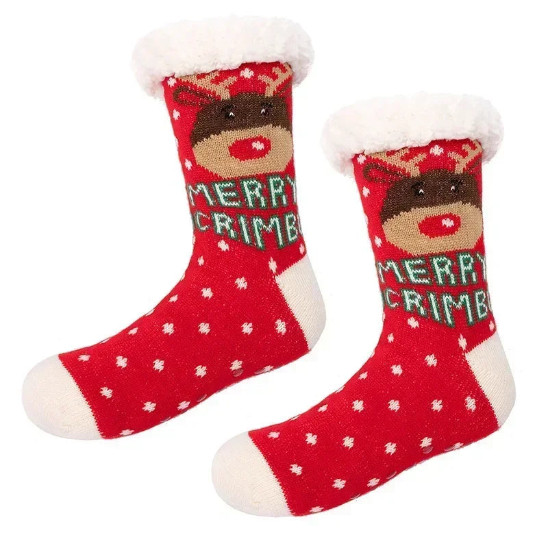 Christmas Gift Slipper Socks Women Thermal Winter Warm Plush Non slip Grip Sleeping Floor Short Sock Fuzzy Fluffy Female Cartoon Quick Pick Grocers