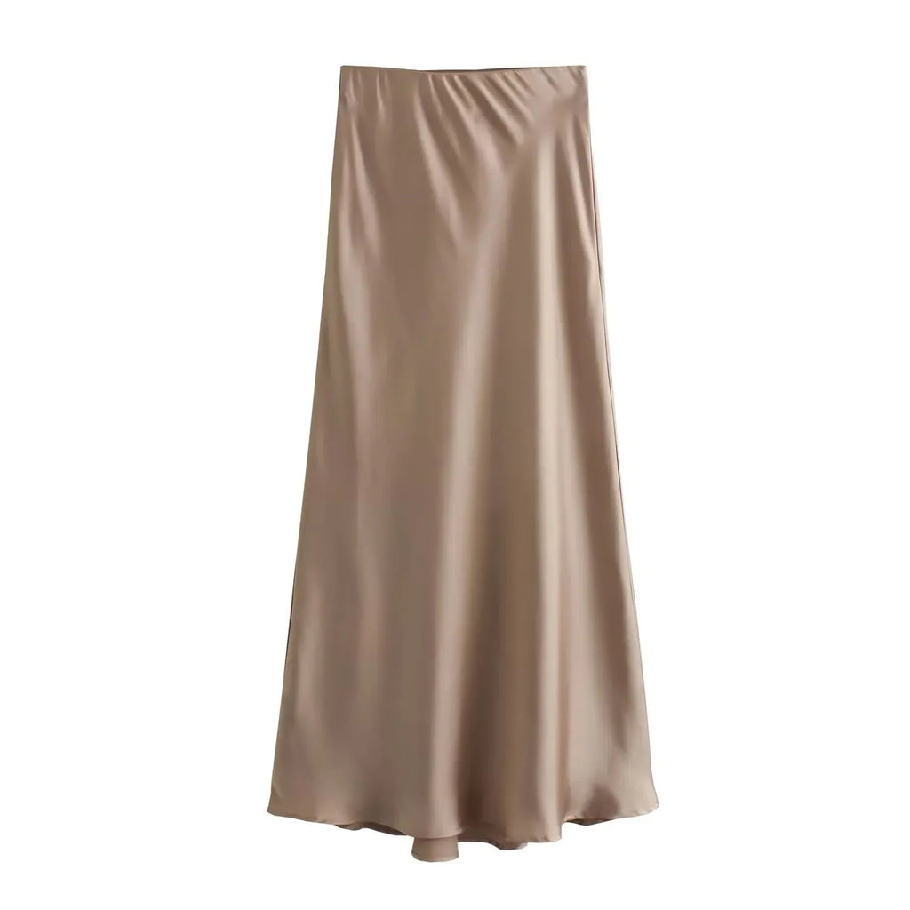 Willshela 2024 Black Satin Skirt Woman High Waist Elegant Long Skirts For Women Fashion Summer Midi Skirt Office Women's Skirts Quick Pick Grocers