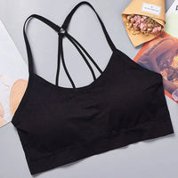 Sports Underwear Women Yoga Fitness Seamless Crop Top Wide Letter Straps Comfortable Workout Activewear Back Without Underwire I Quick Pick Grocers