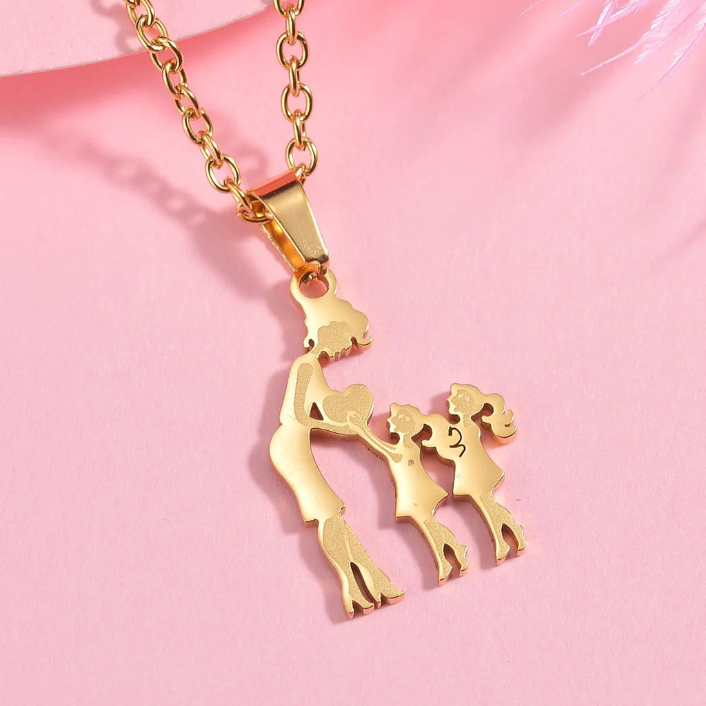 Girls Boy Children Stainless Steel Family Necklaces Mama Pendants Necklace Birthday Gifts For Women Jewelry Mother's Day Jewelry Quick Pick Grocers