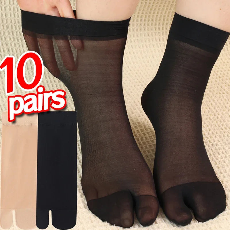 Two Toed Crystal Silk Socks Clear White Black Breathable Cool Stockings Unisex Japanese Men Women Summer Ultra-Thin Tabi Socks Quick Pick Grocers
