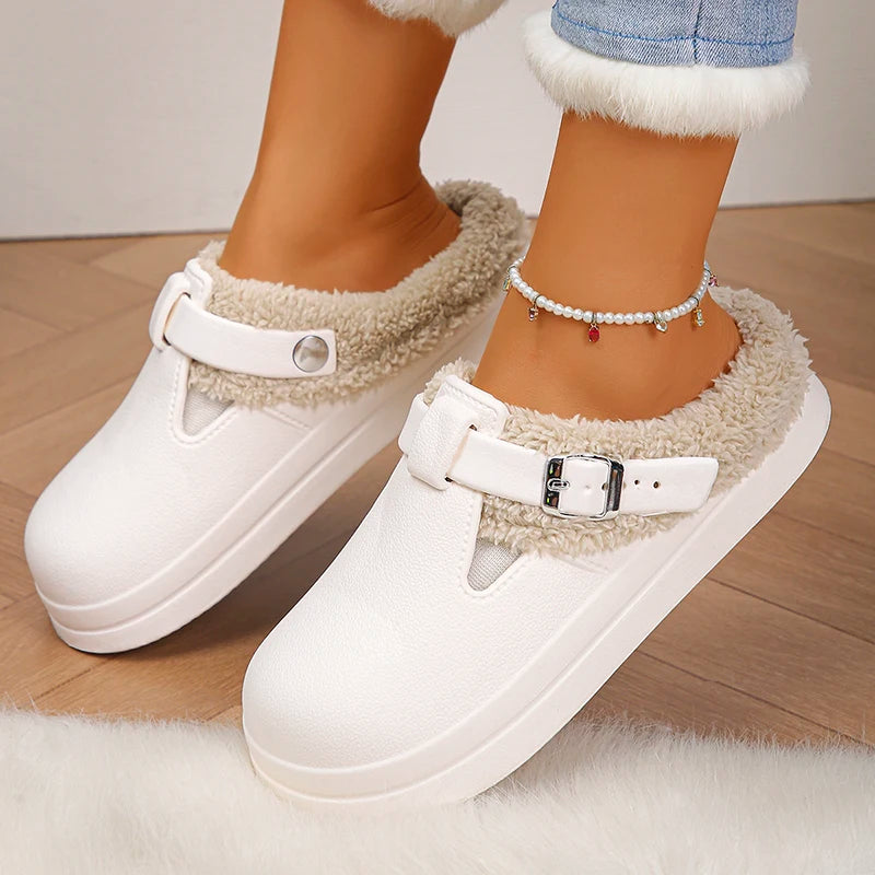 Winter Warm Fluffy Clogs Slippers Women Eva Waterproof Non Slip Home Slides Woman Lightweight Soft Sole Fuzzy Cotton Slippers Purest Peak