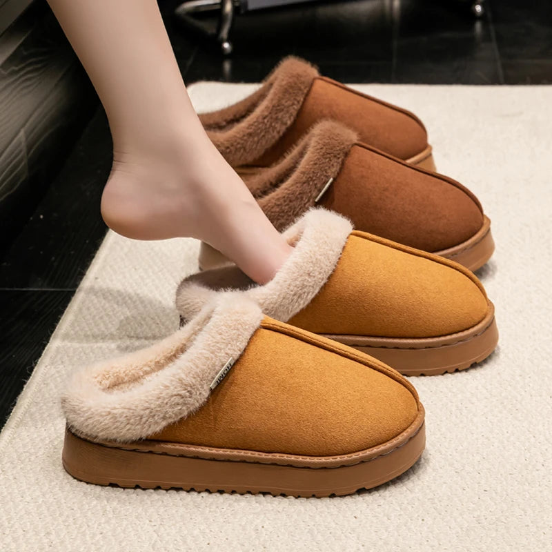 Fashion Women Fluffy Slippers for Autumn and Winter Indoor EVA Thick Sole Anti-Slip and Warm Unisex Slippers for Winter Purest Peak